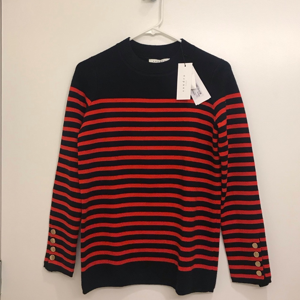 It’s still new With tag.    p  ad Sandro Red Navy Smila Sweater New with Tag NWT